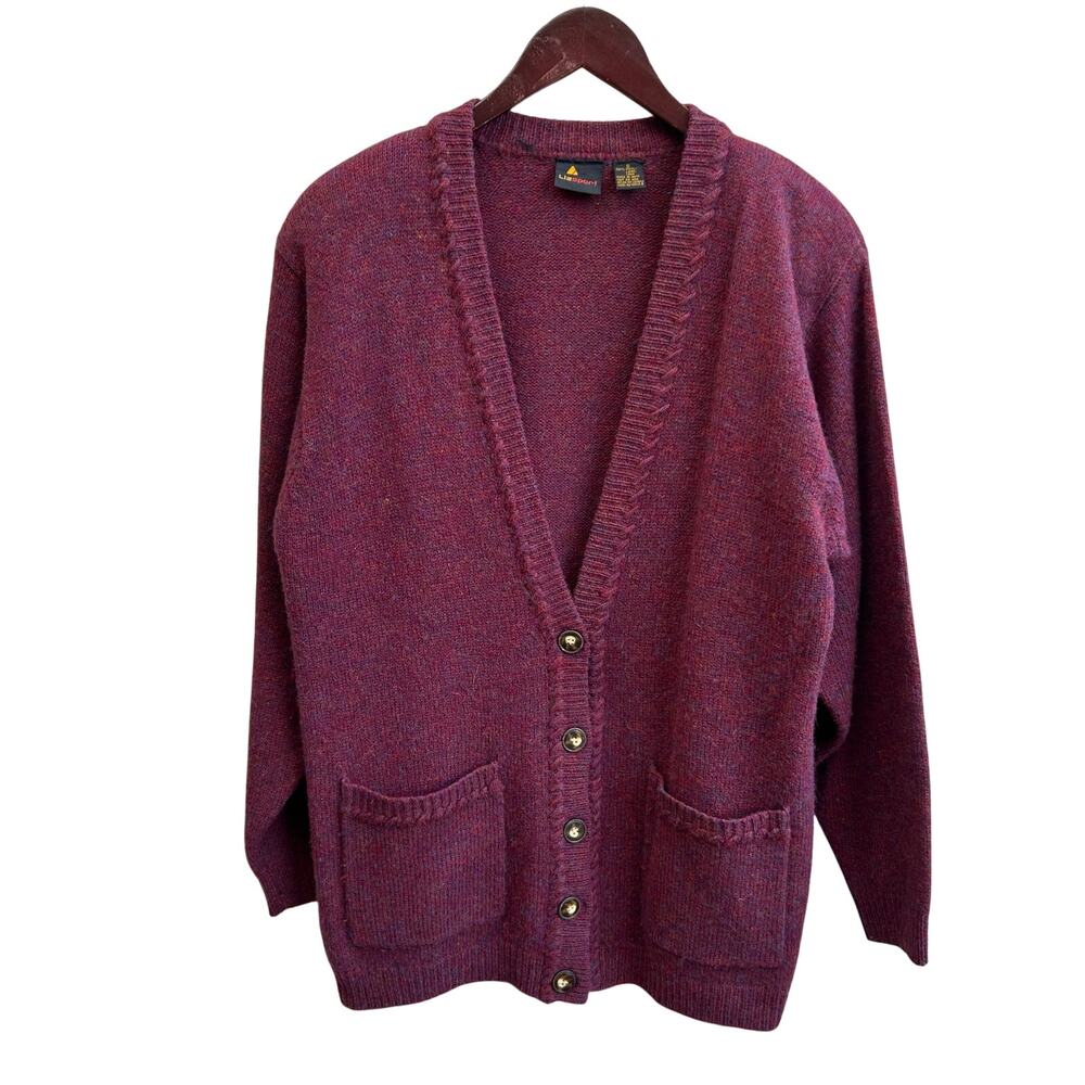 Vintage 100% Wool Maroon Long Cardigan Sweater Small (oversized)